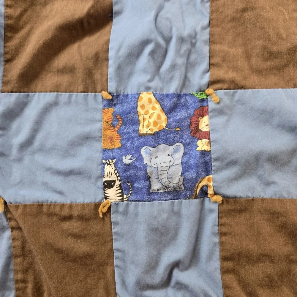 Handmade‎ Quilt Design Baby Blanket Various Animal Pattern Blue Brown 46